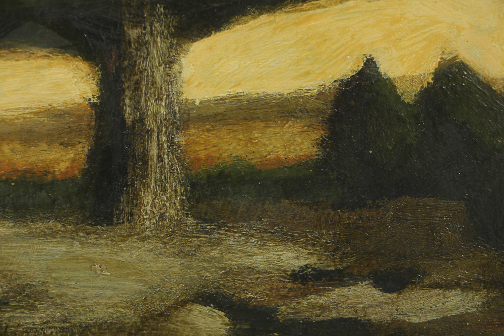 Edgar Hatten Oil Painting on Board "Two Trees & Two Bushes"