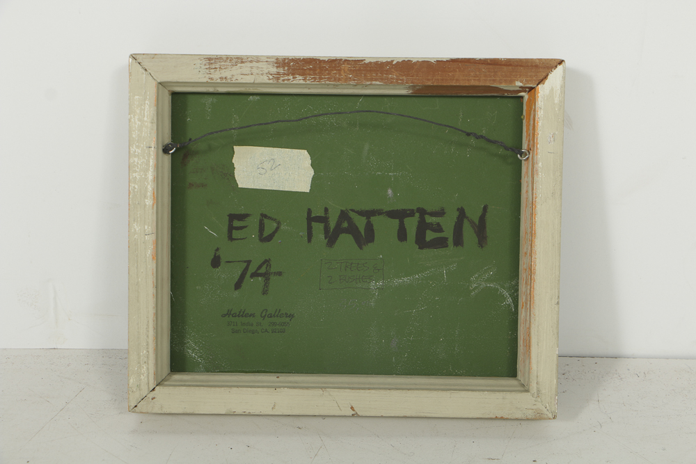 Edgar Hatten Oil Painting on Board "Two Trees & Two Bushes"