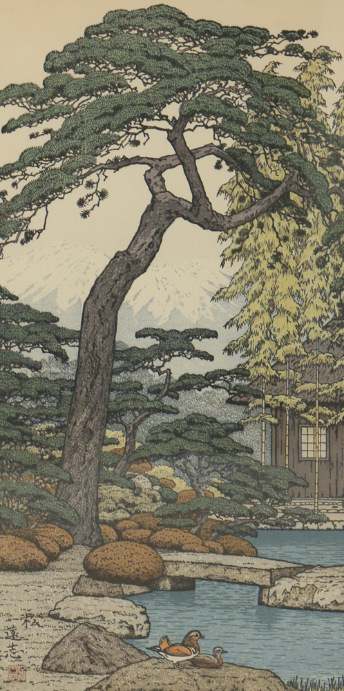 Toshi Yoshida Woodblocks on Paper the Friendly Garden Triptych