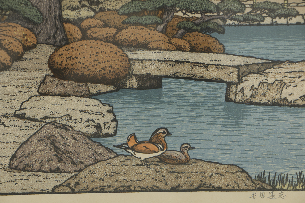 Toshi Yoshida Woodblocks on Paper the Friendly Garden Triptych