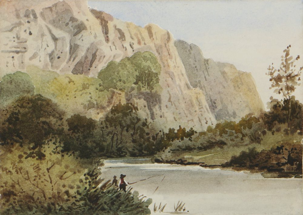 Attributed to George Shepherd Watercolor on Paper Stream Landscape