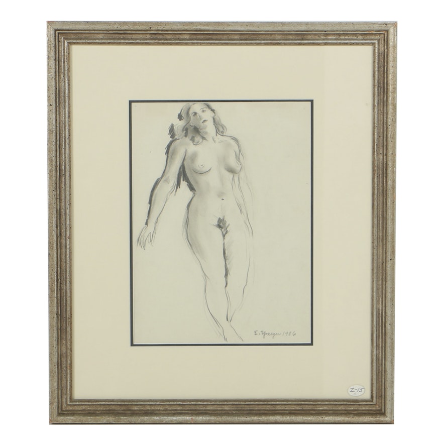 Edgar Yaeger Graphite Drawing on Paper of Female Nude