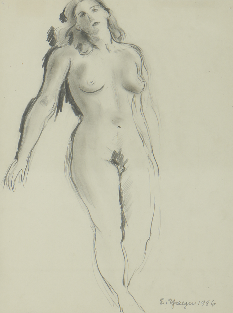 Edgar Yaeger Graphite Drawing on Paper of Female Nude