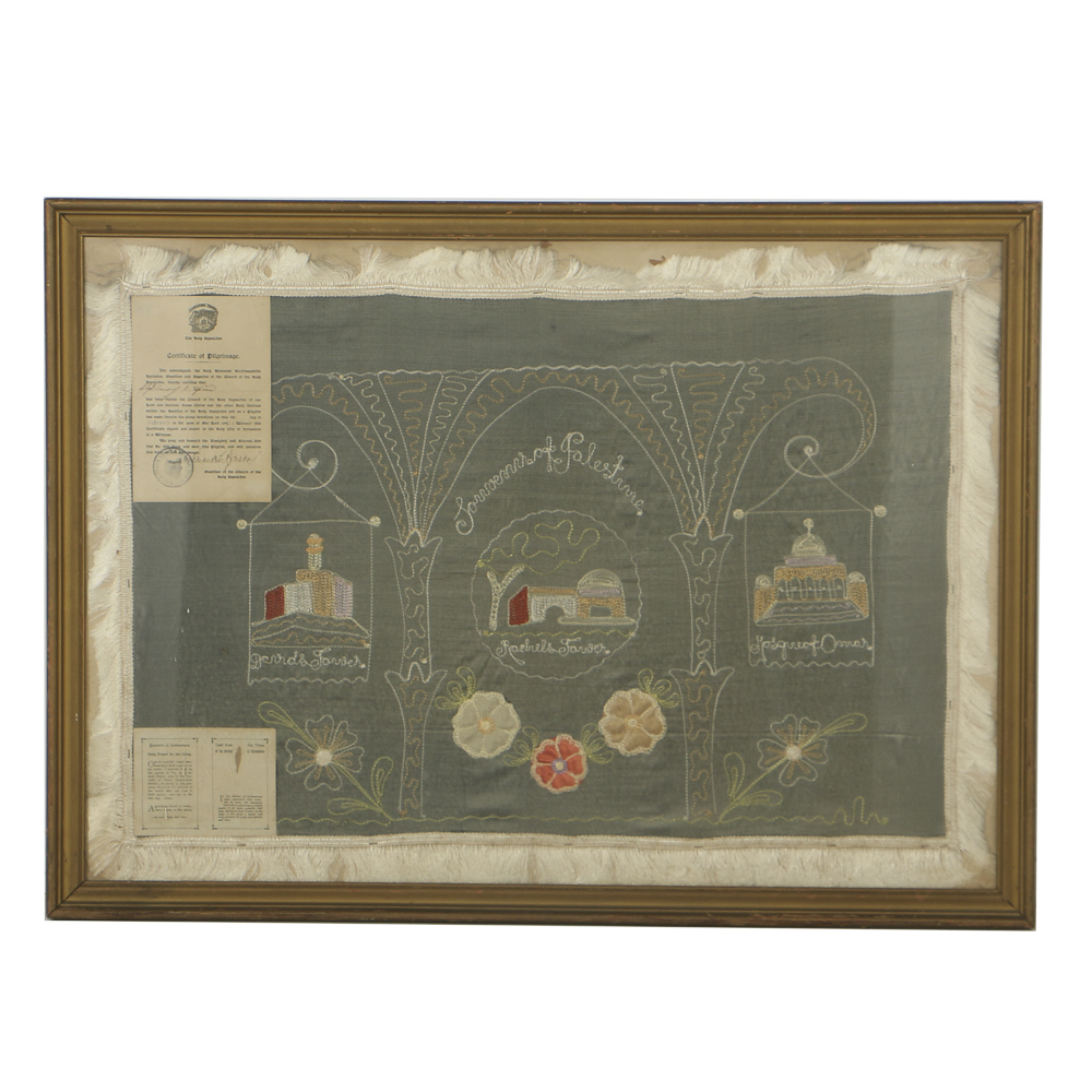 Souvenir Embroidery Work with Certificates of Pilgrimage from Jerusalem