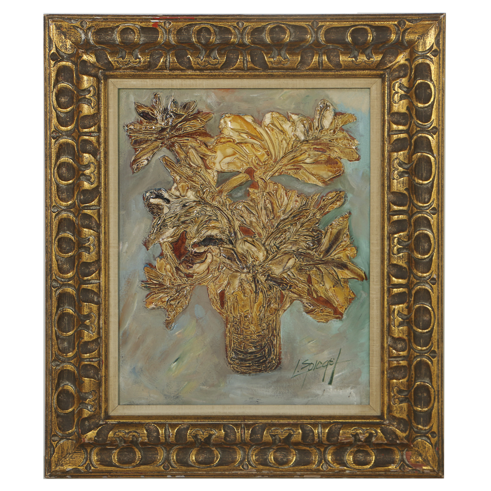 Louis Spiegel Oil Painting on Panel of Floral Still Life