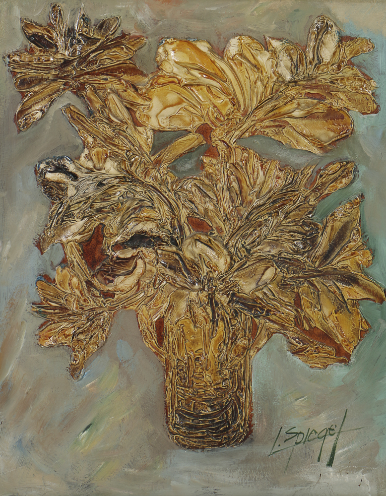 Louis Spiegel Oil Painting on Panel of Floral Still Life