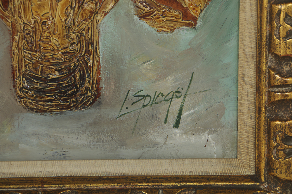 Louis Spiegel Oil Painting on Panel of Floral Still Life