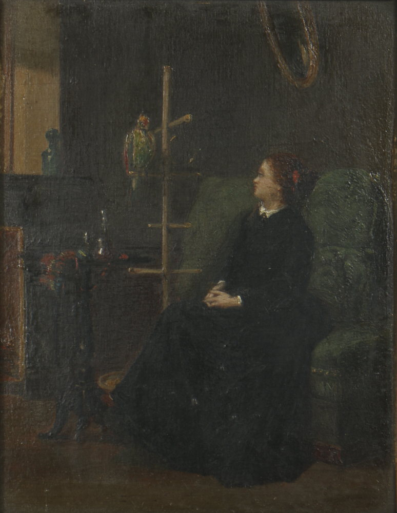 19th-Century Oil Painting on Panel Interior Genre Scene