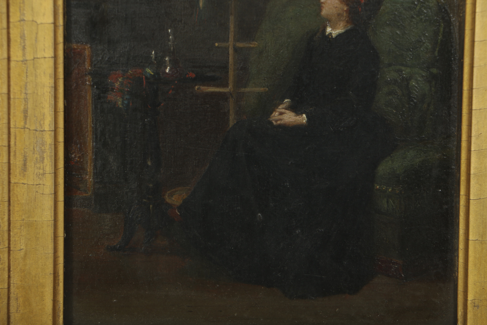 19th-Century Oil Painting on Panel Interior Genre Scene