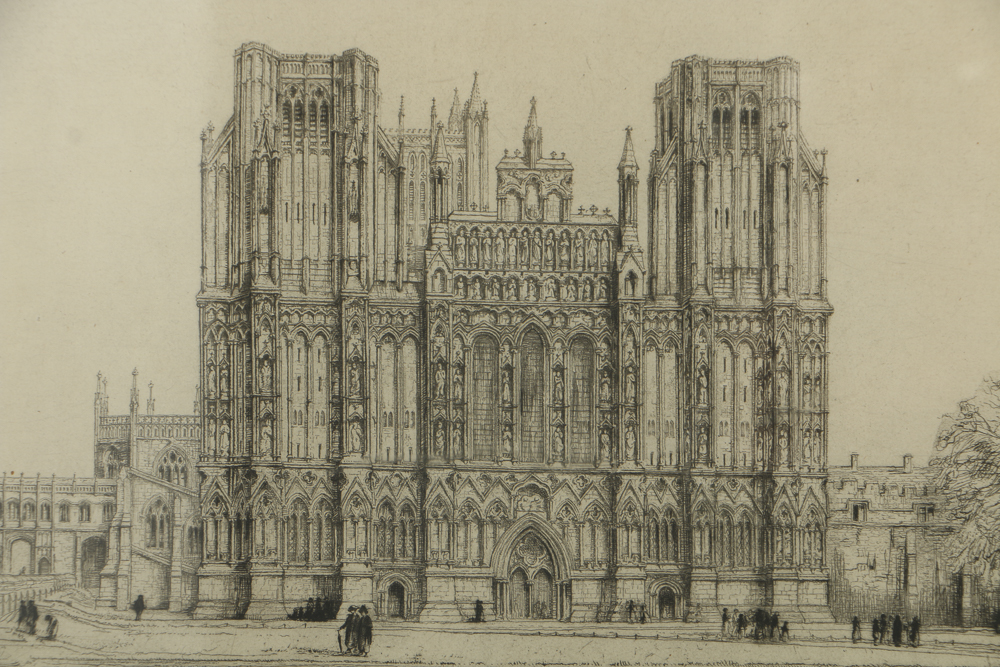 Nathaniel Sparks Etching on Paper "Wells Cathedral"