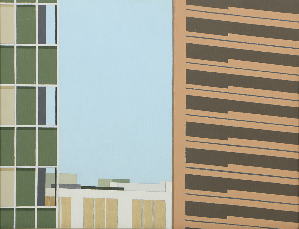 Robert Herrmann Oil Painting on Canvas "Sky Between Two Buildings"