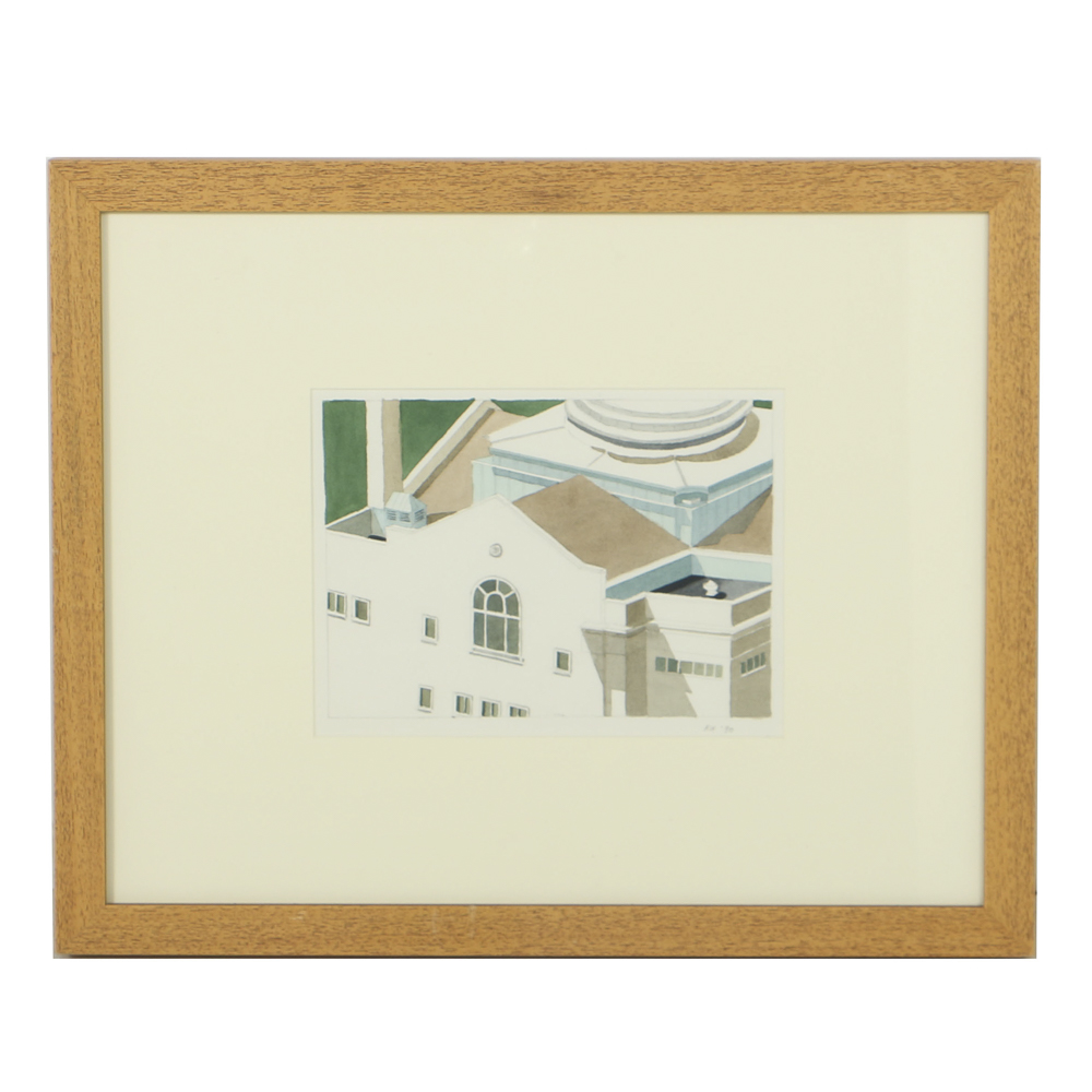 Robert Herrmann Watercolor Painting on Paper Architectural Scene