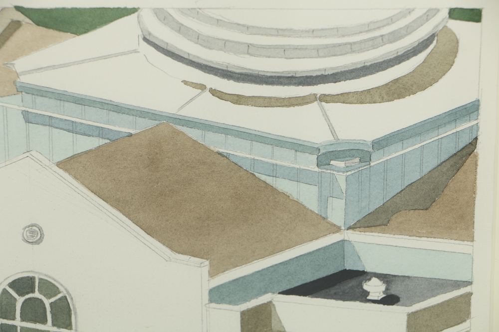 Robert Herrmann Watercolor Painting on Paper Architectural Scene