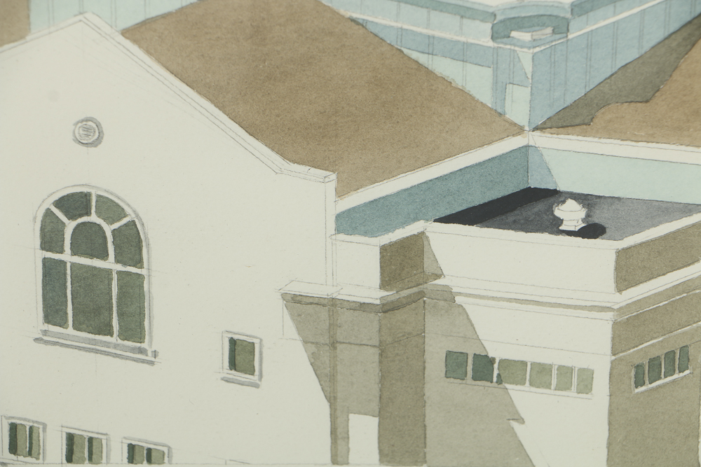 Robert Herrmann Watercolor Painting on Paper Architectural Scene