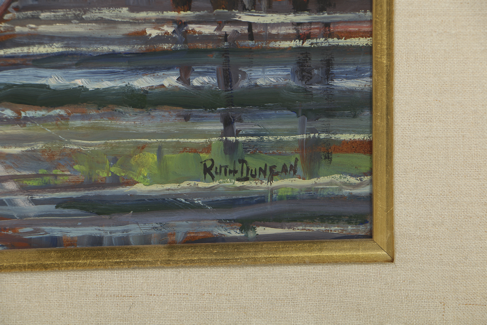 Ruth Duncan Oil Painting on Board "Nets Drying on Aransas Pass"