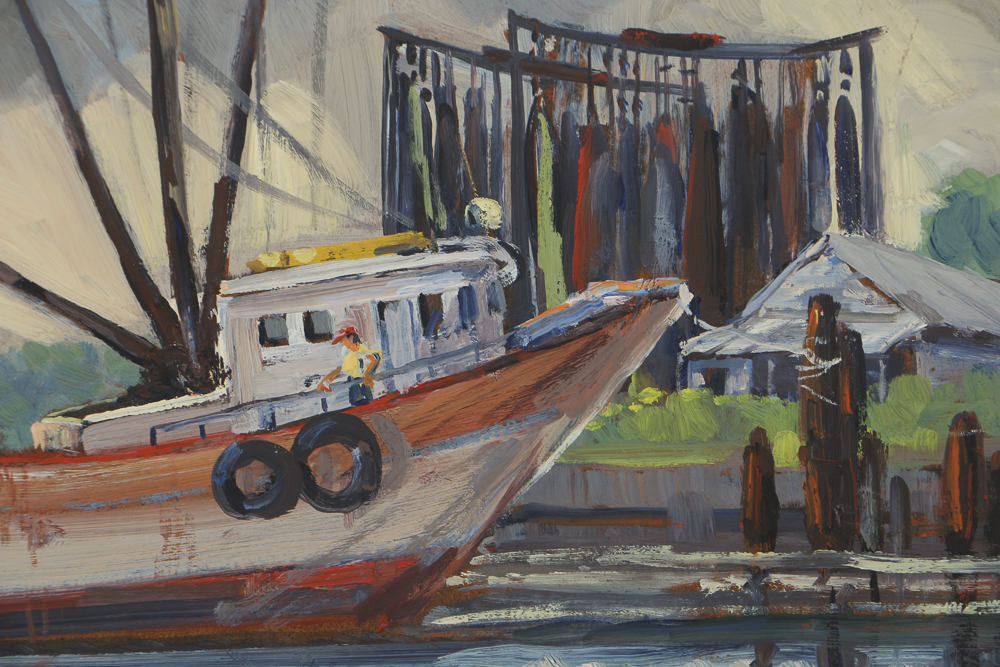 Ruth Duncan Oil Painting on Board "Nets Drying on Aransas Pass"