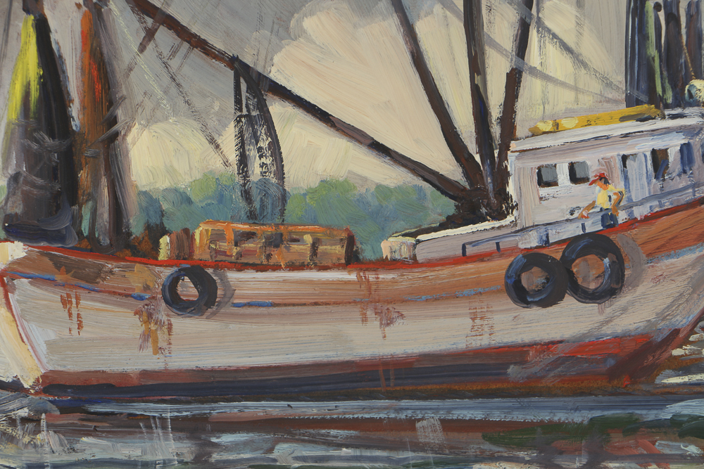 Ruth Duncan Oil Painting on Board "Nets Drying on Aransas Pass"