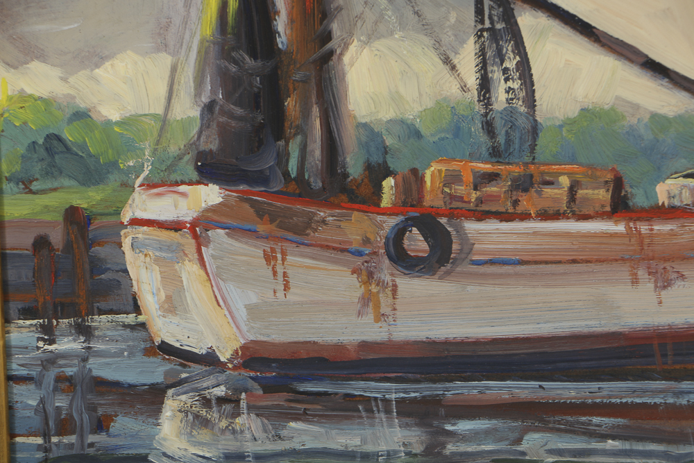 Ruth Duncan Oil Painting on Board "Nets Drying on Aransas Pass"