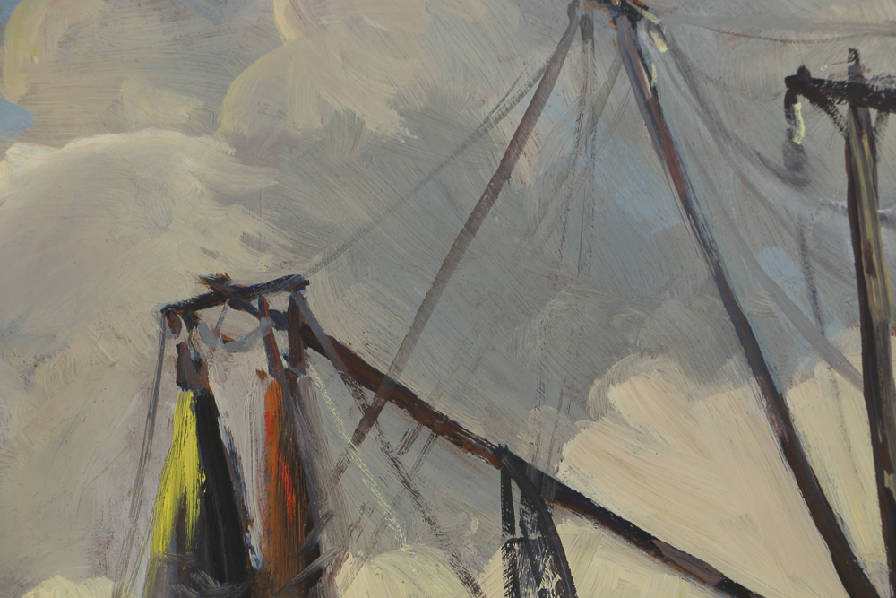 Ruth Duncan Oil Painting on Board "Nets Drying on Aransas Pass"