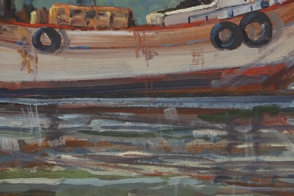 Ruth Duncan Oil Painting on Board "Nets Drying on Aransas Pass"