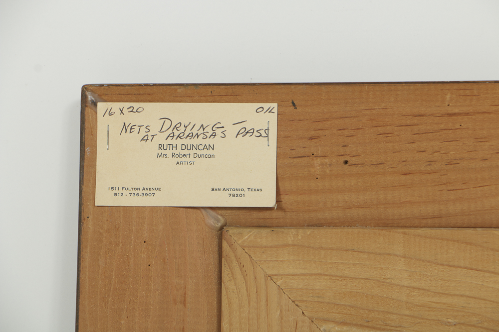 Ruth Duncan Oil Painting on Board "Nets Drying on Aransas Pass"