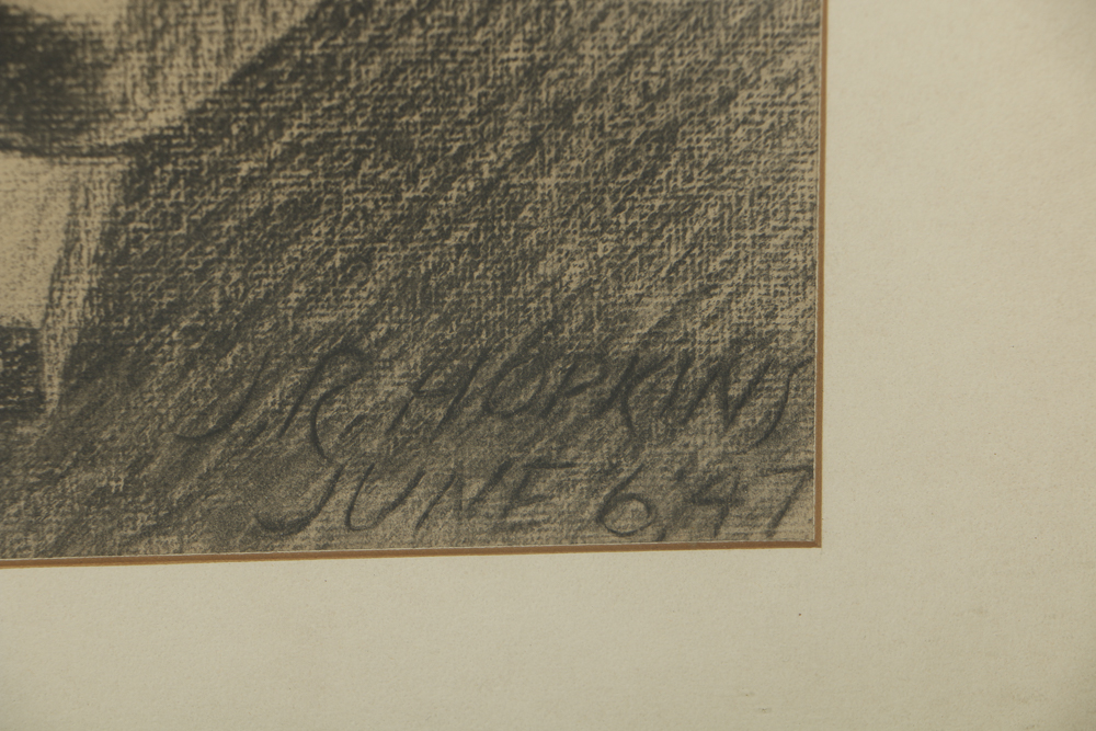 J.R. Hopkins Charcoal Drawing on Paper Still Life Composition