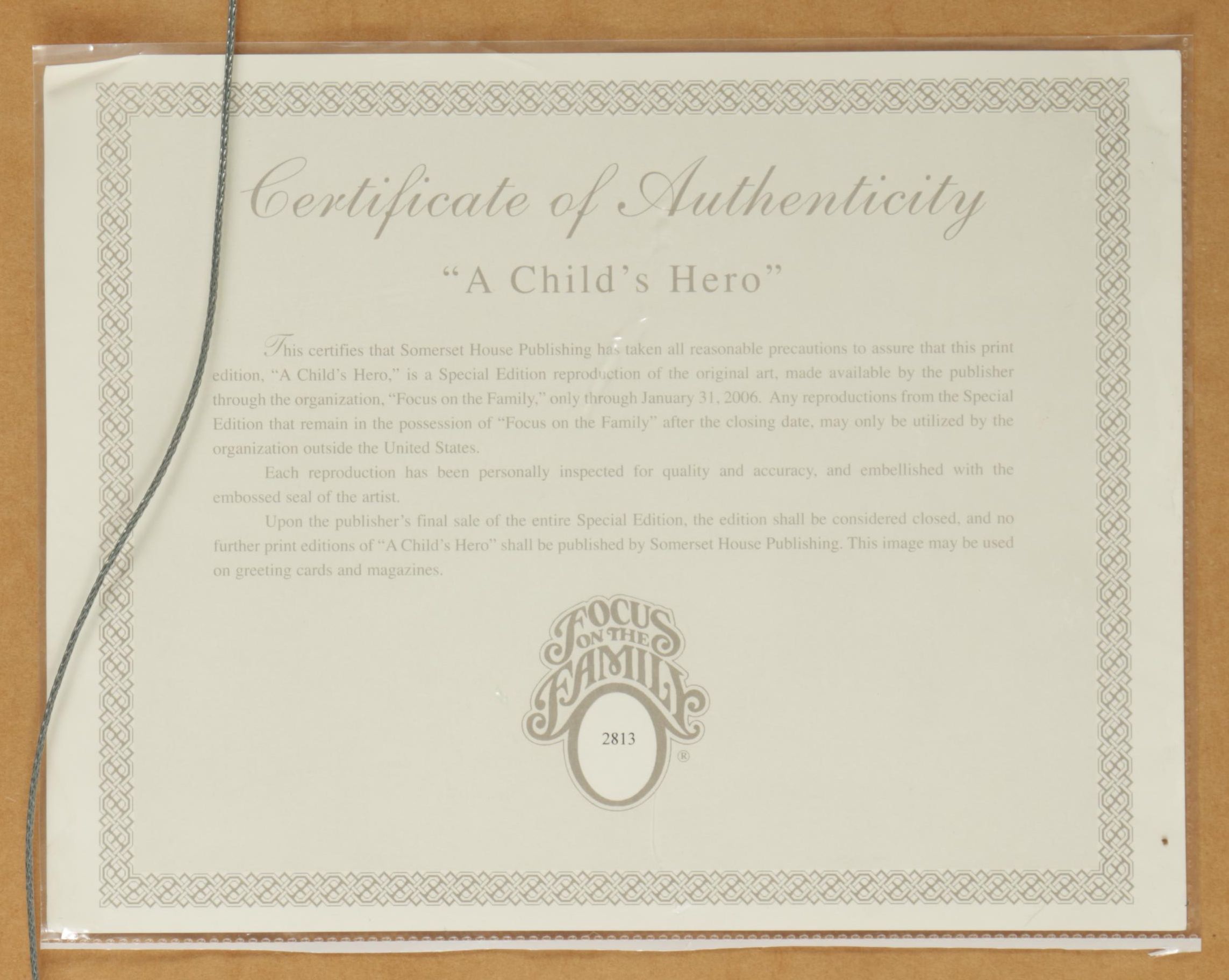 Focus on the Family Special Edition Print After G. Harvey's "A Child's Hero"