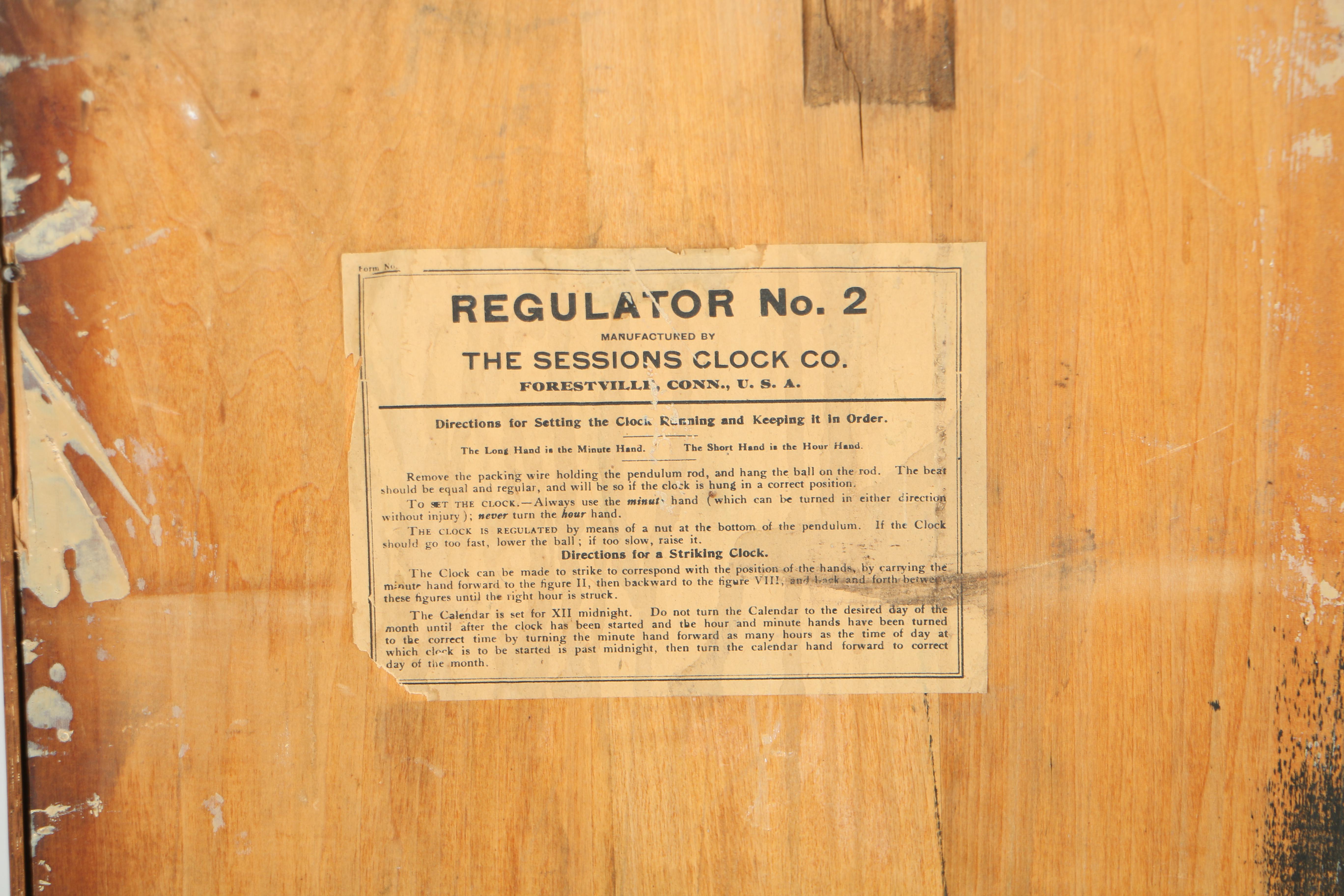 Early 20th Century Sessions Clock Company Advertising Regulator Number 2 Clock