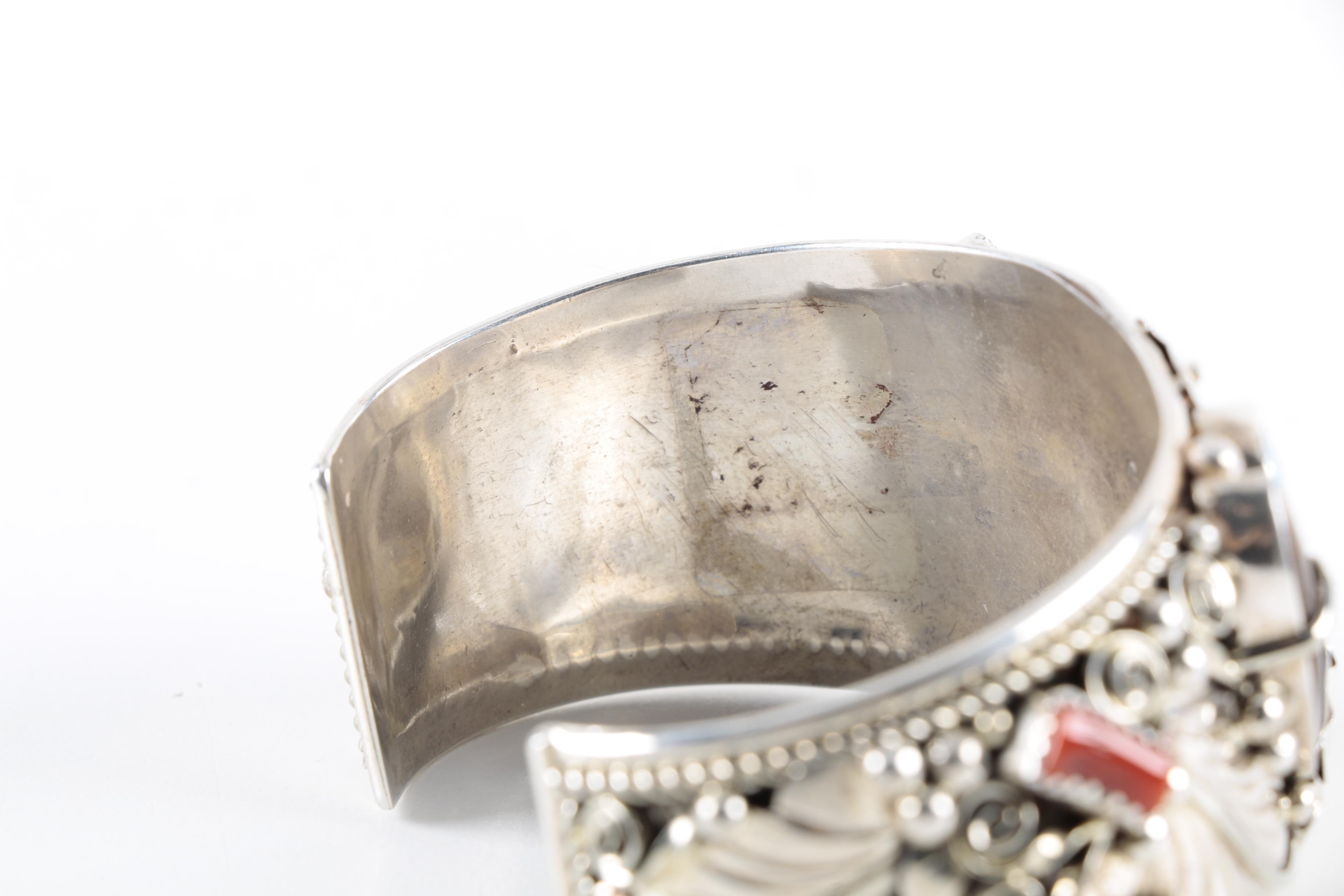 Gary Edwards Navajo Diné Sterling Silver Cuff Bracelet with Black Bear Claw