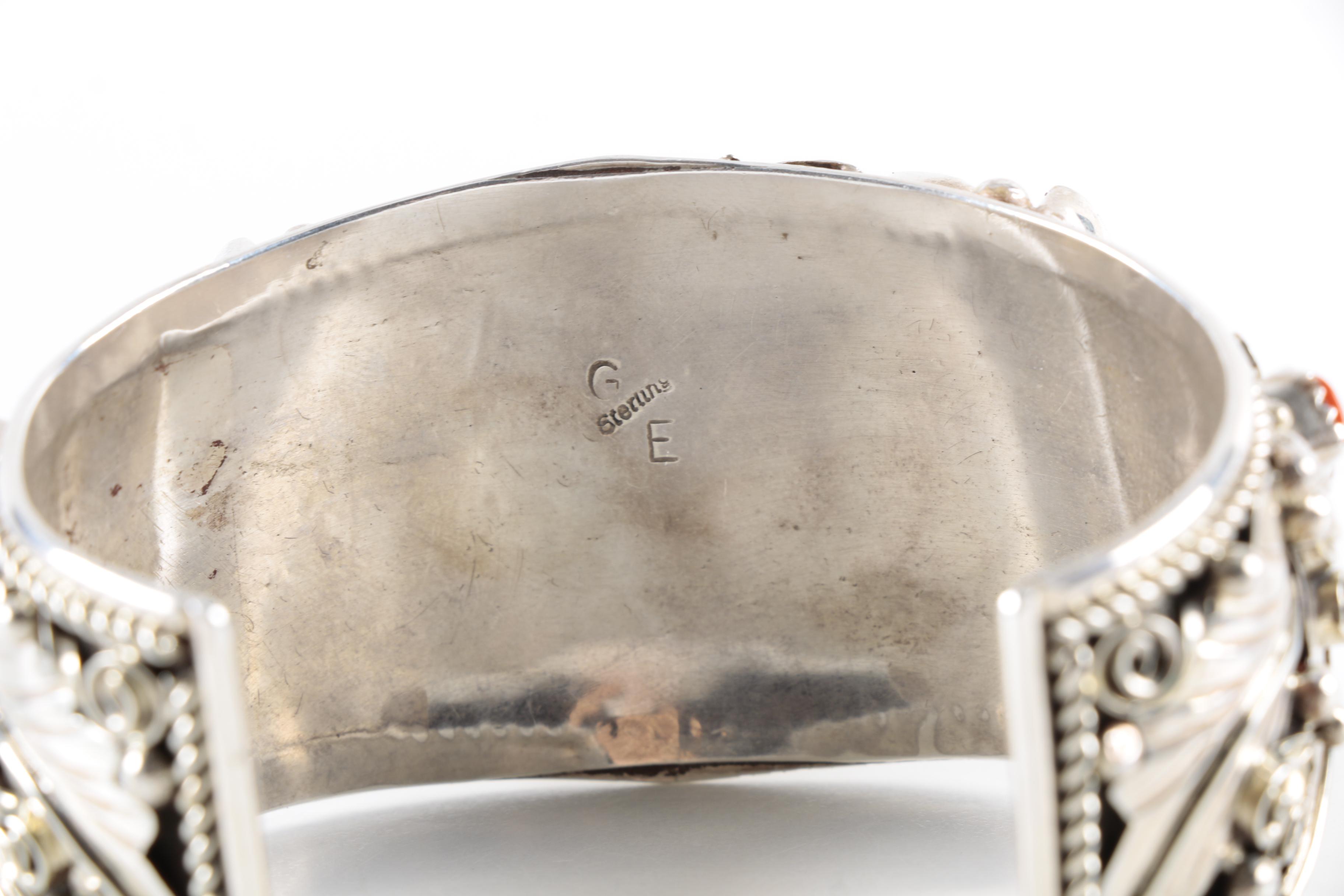 Gary Edwards Navajo Diné Sterling Silver Cuff Bracelet with Black Bear Claw