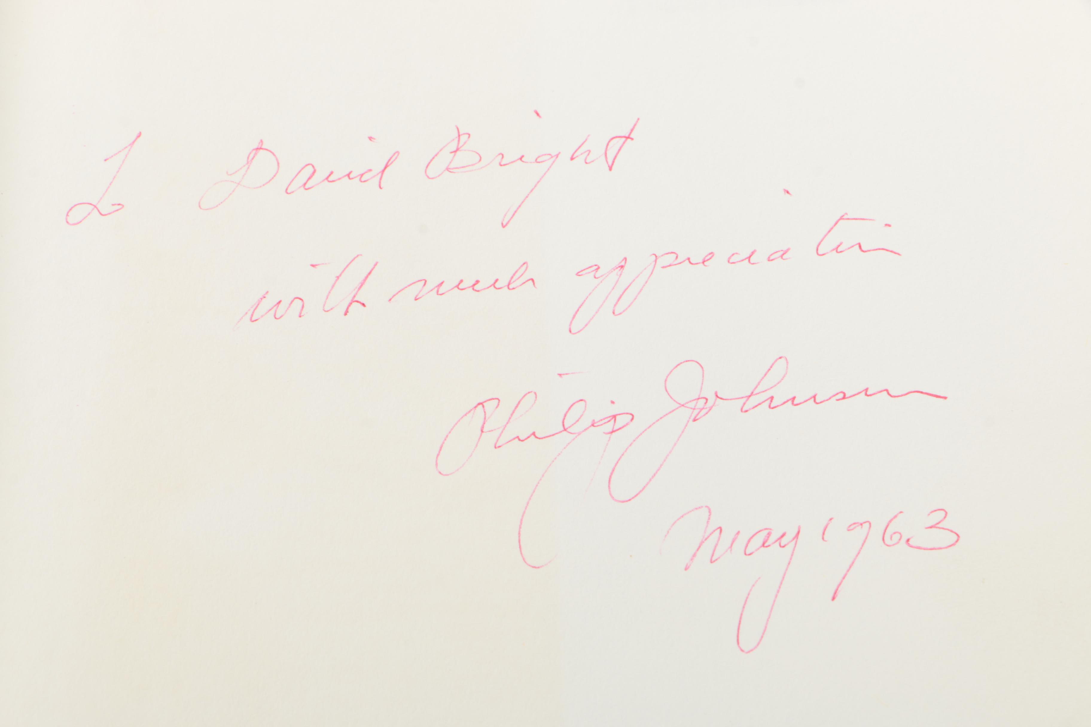 1962 Signed "Philip Johnson" by John M. Jacobus, Jr.