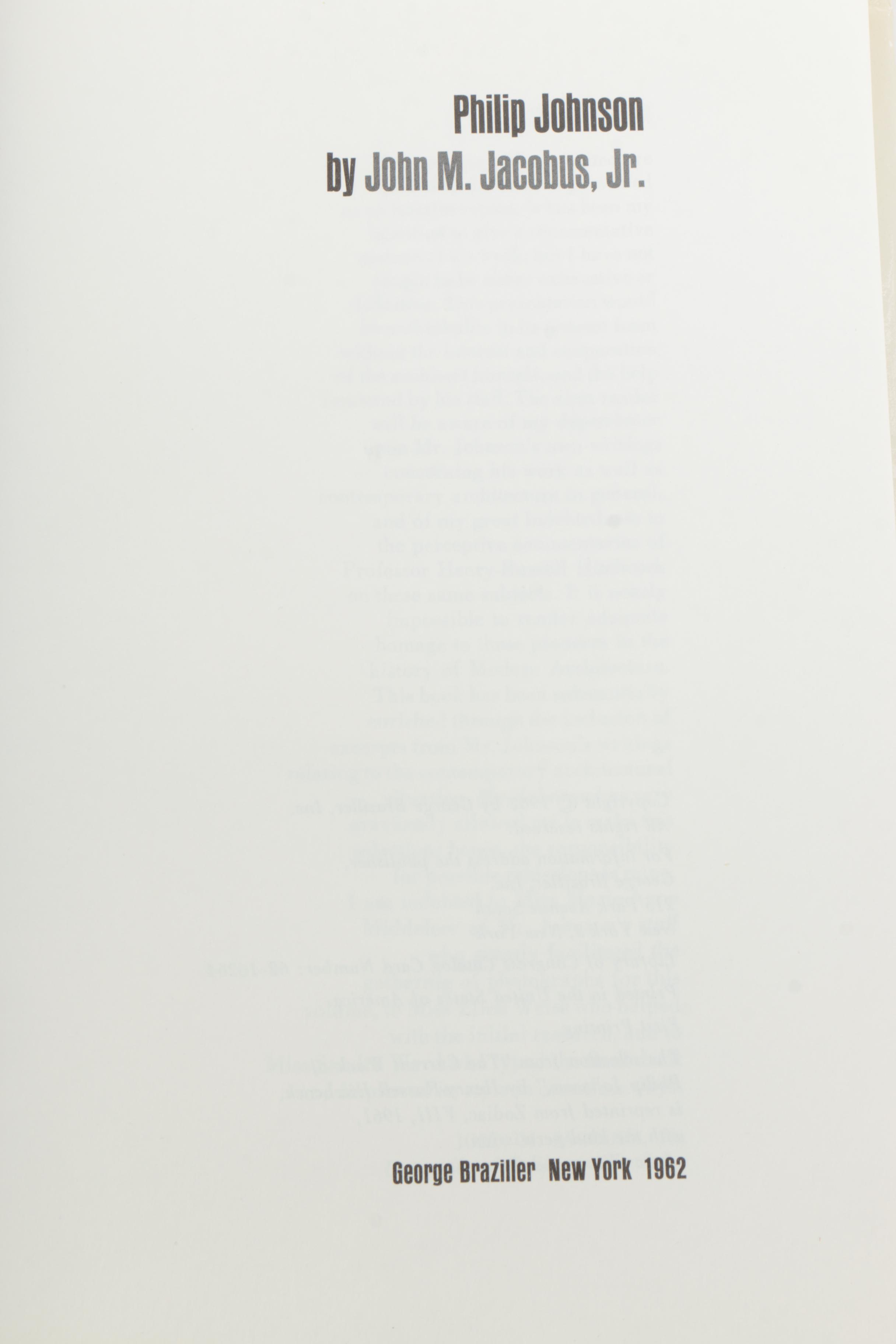 1962 Signed "Philip Johnson" by John M. Jacobus, Jr.