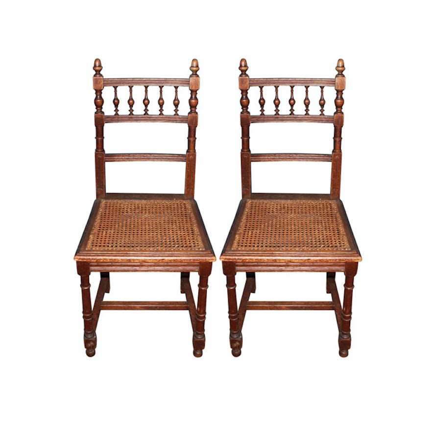 Pair of Oak and Caned Side Chairs