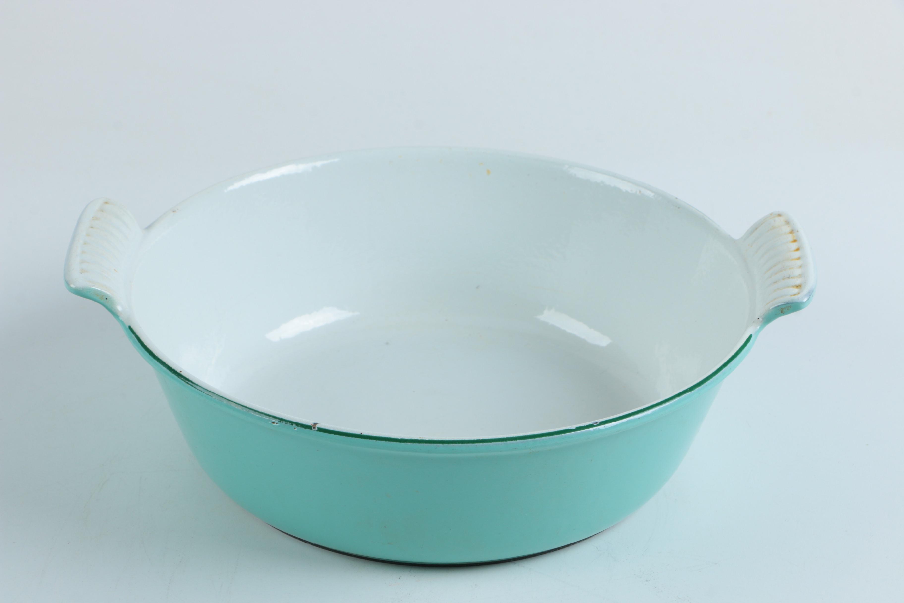 Vintage Enameled Cast Iron Baking Dish and Pot