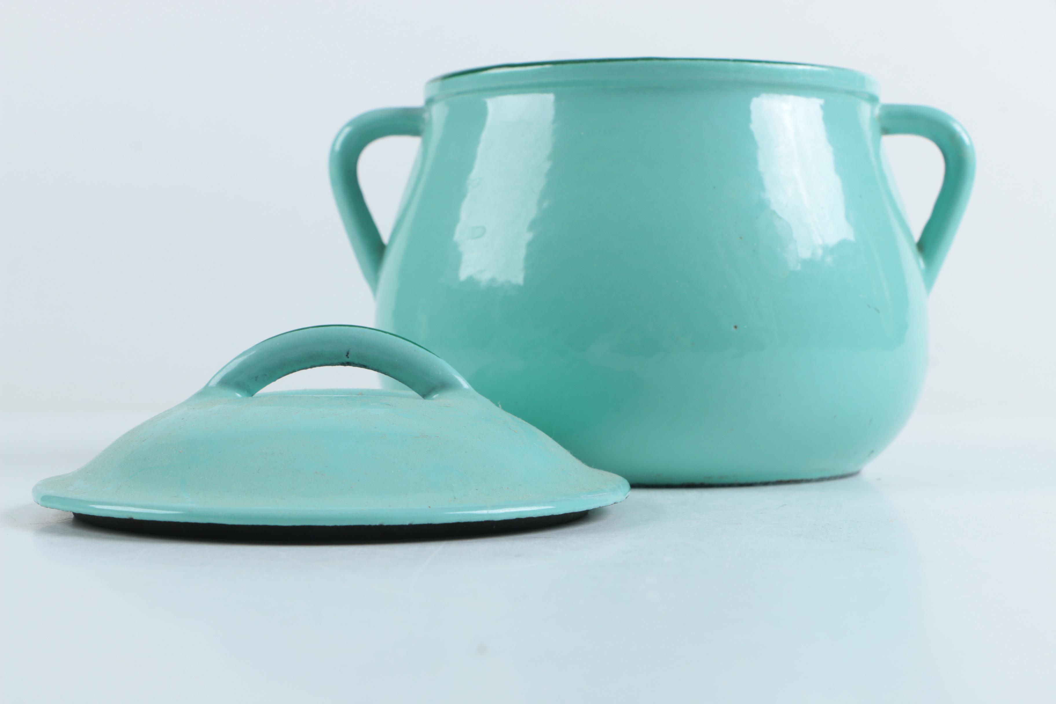 Vintage Enameled Cast Iron Baking Dish and Pot