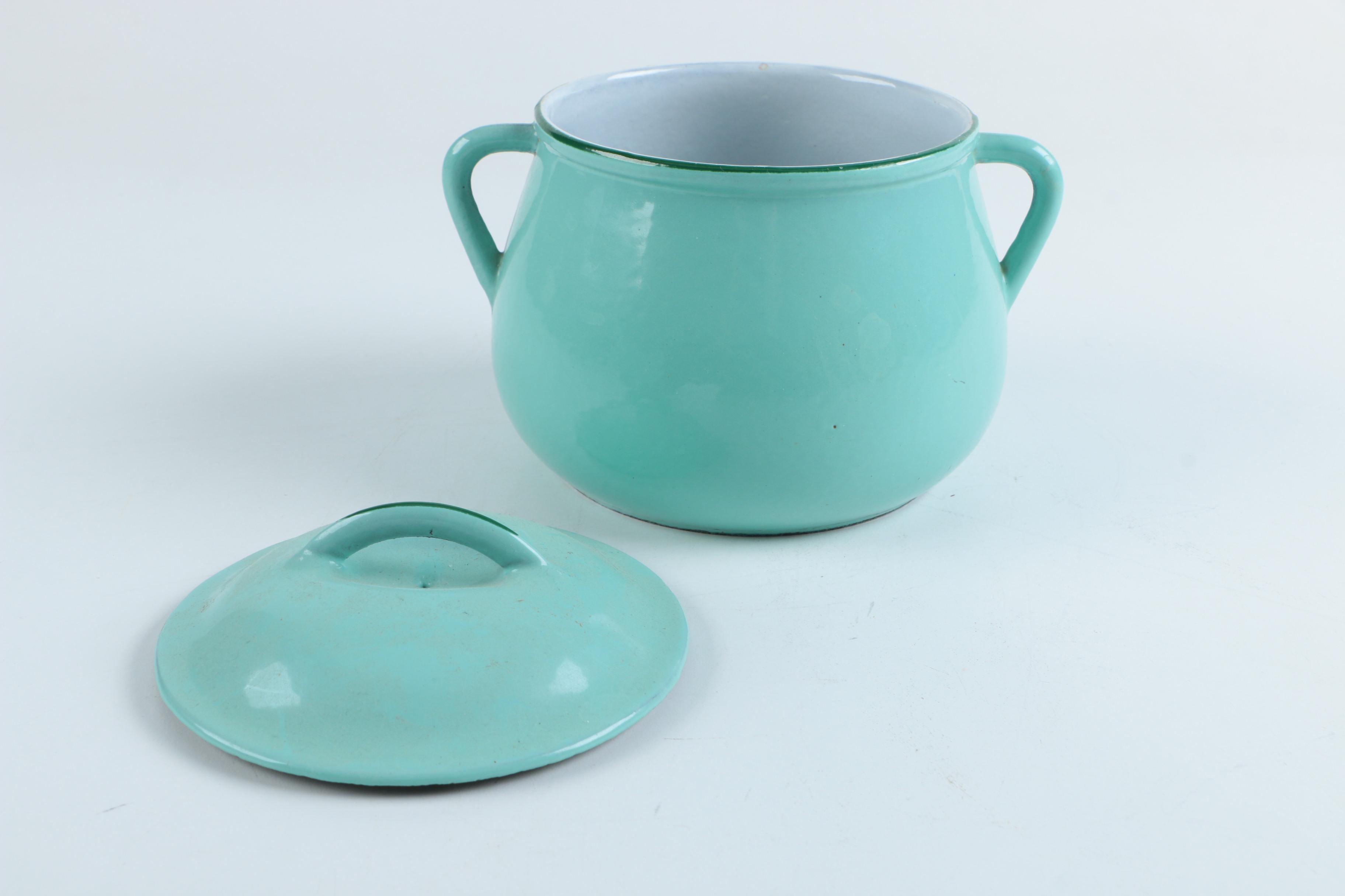 Vintage Enameled Cast Iron Baking Dish and Pot