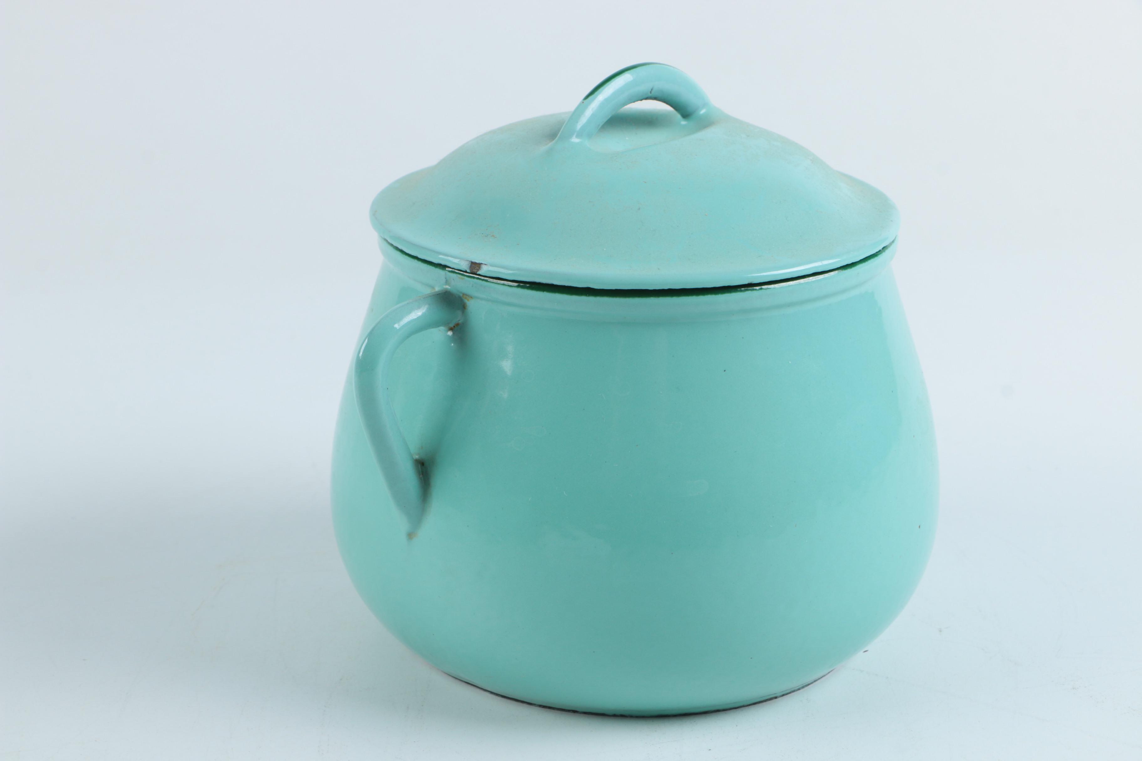 Vintage Enameled Cast Iron Baking Dish and Pot