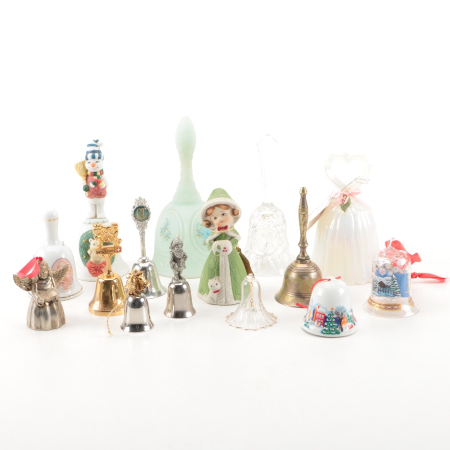 Glass, Metal and Porcelain Bells, Including Fenton