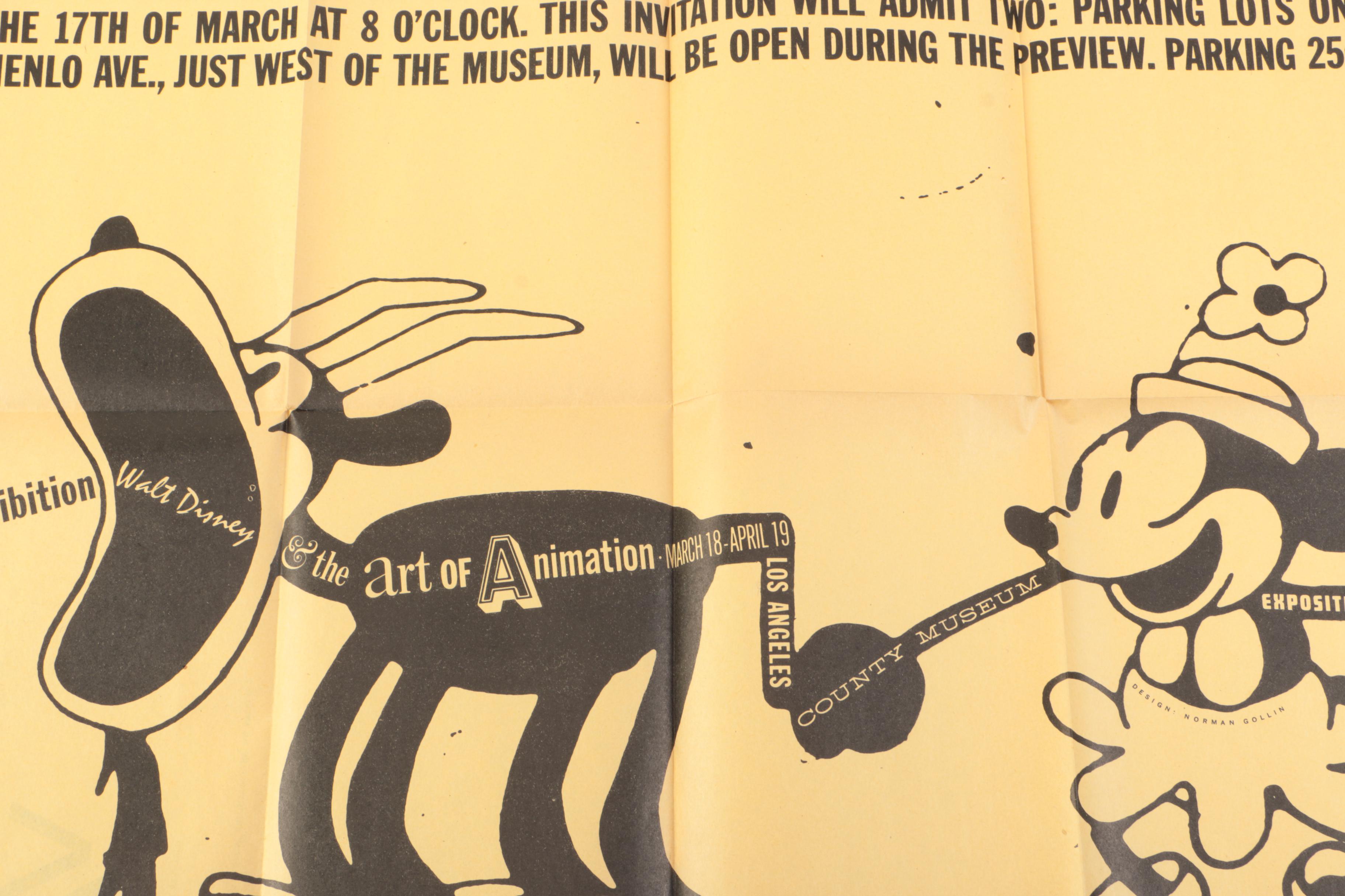 1959 Invitation to "Walt Disney & the Art of Animation" at LA County Museum