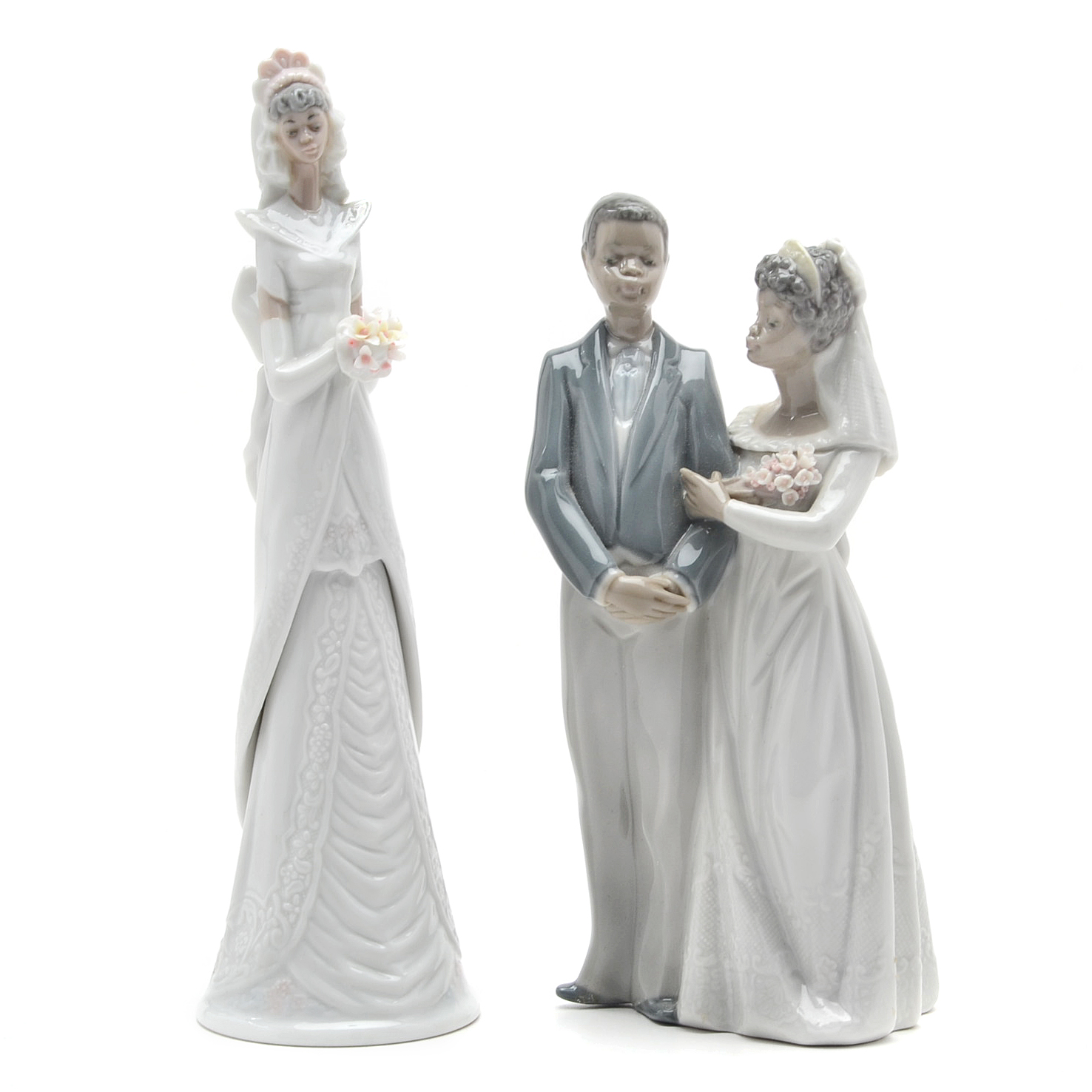 Lladro Porcelain Bride Bell and Bride and Groom Figurine