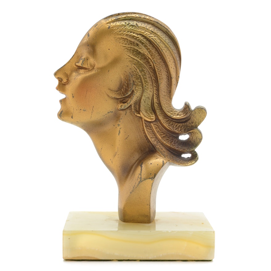 Art Deco Gilt Bronze Sculpture Bust of a Woman