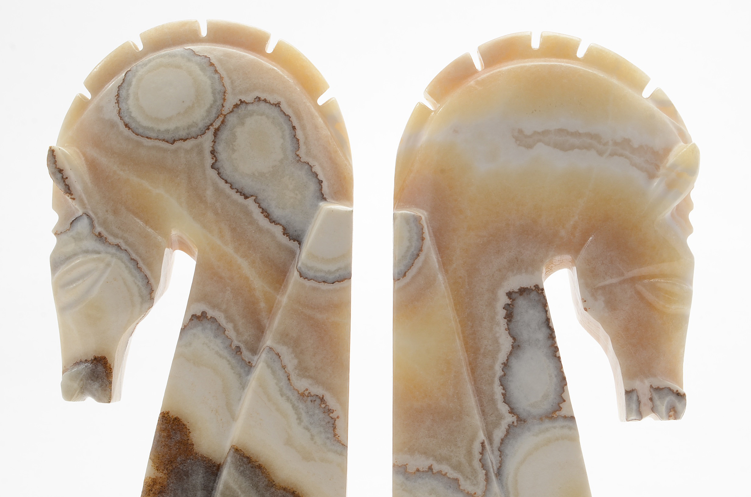 Pair of Banded Calcite Horse Head Bookends