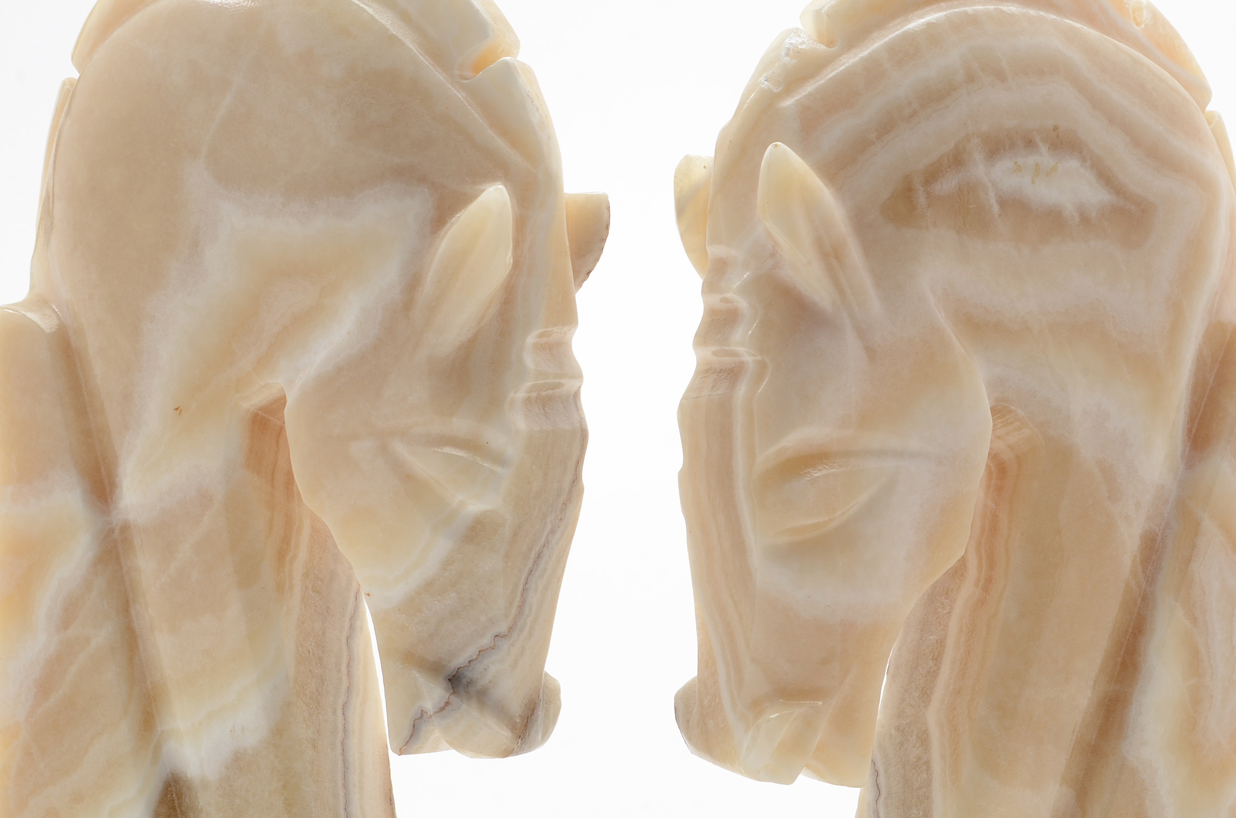 Pair of Banded Calcite Horse Head Bookends