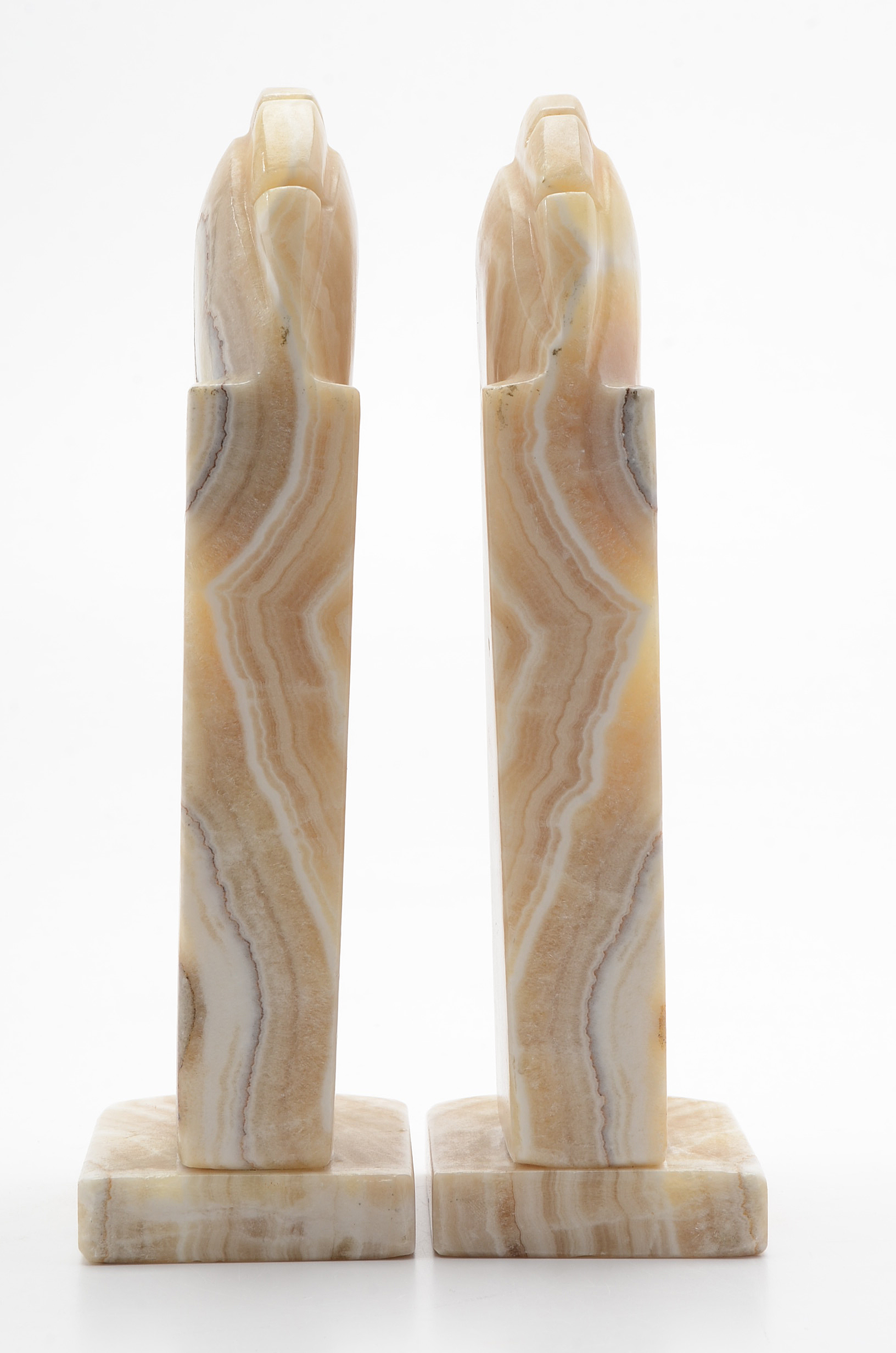 Pair of Banded Calcite Horse Head Bookends