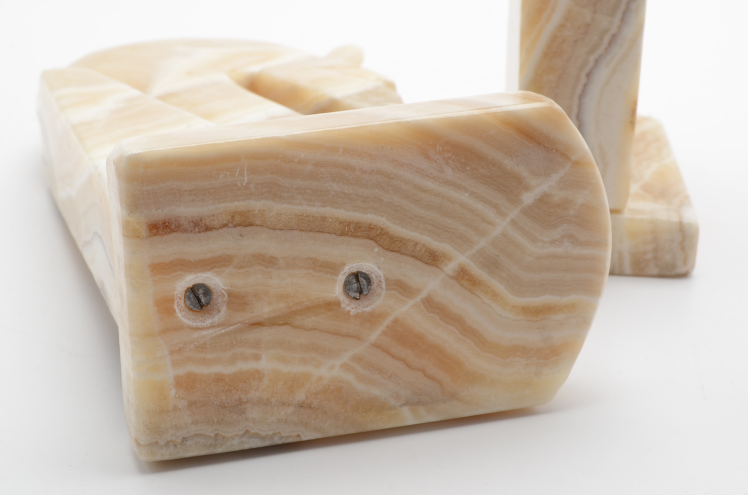 Pair of Banded Calcite Horse Head Bookends