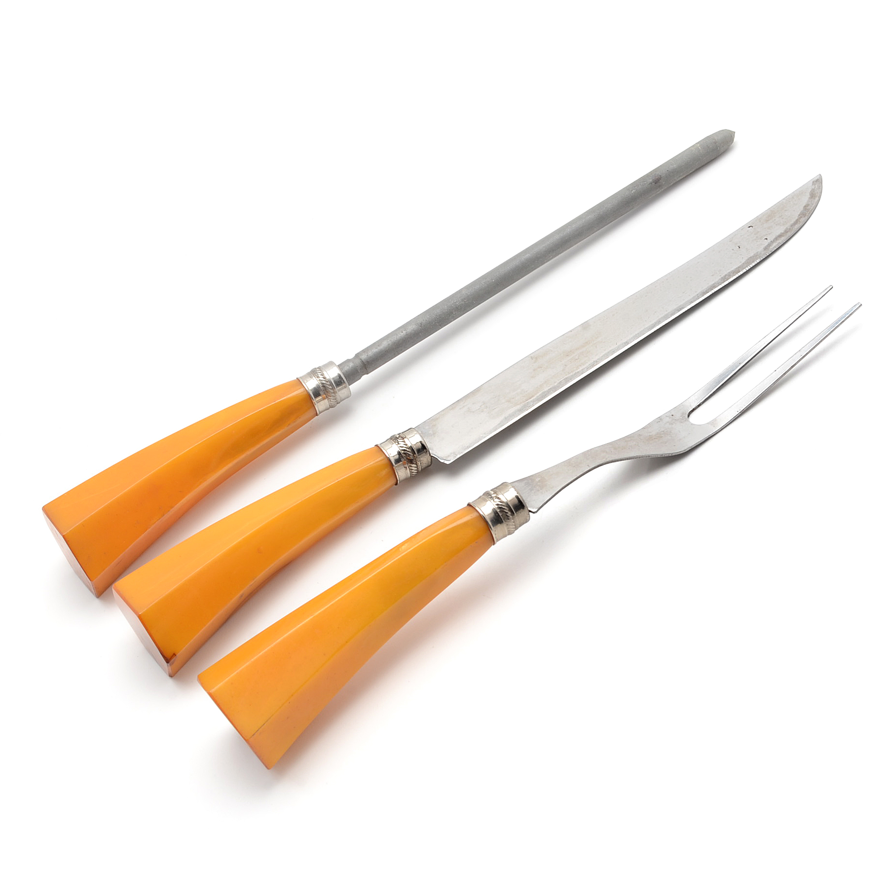 Vintage Molly Pitcher Carving Set with Butterscotch Bakelite Handles