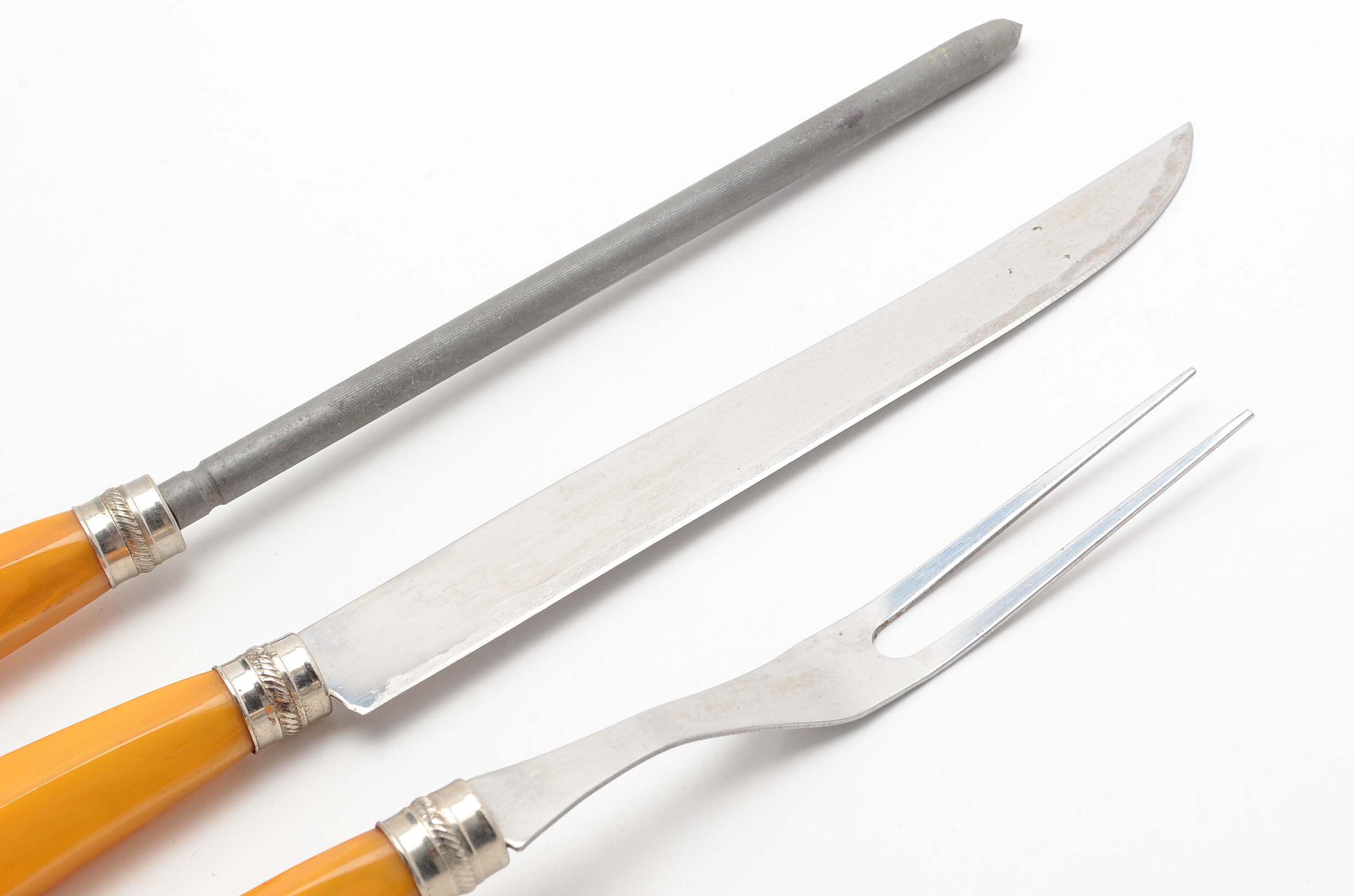 Vintage Molly Pitcher Carving Set with Butterscotch Bakelite Handles