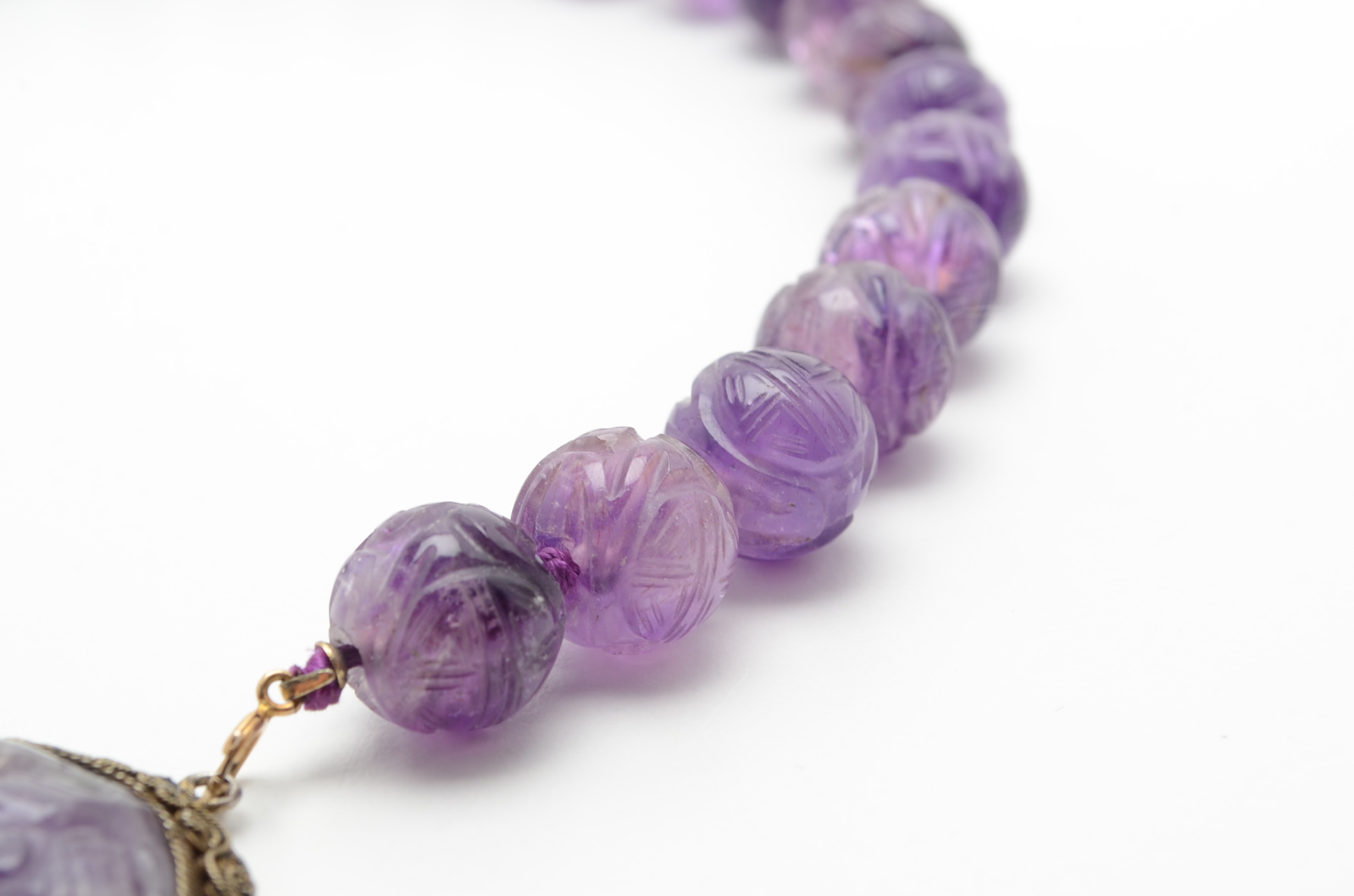 Antique Sterling Silver and Carved Amethyst Necklace