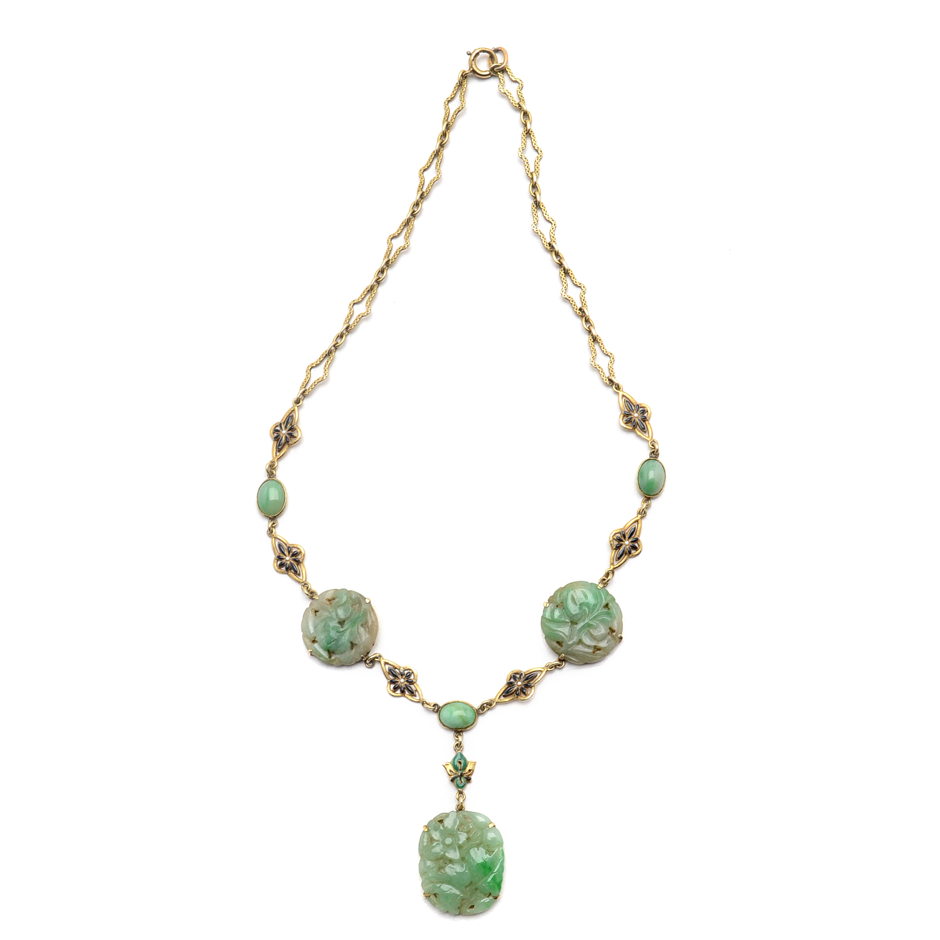 14K Yellow Gold Vintage Carved Jadeite Medallion Necklace