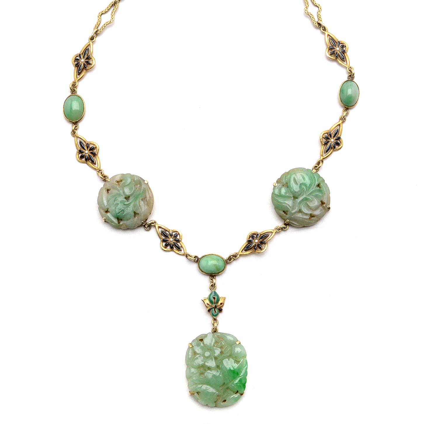 14K Yellow Gold Vintage Carved Jadeite Medallion Necklace